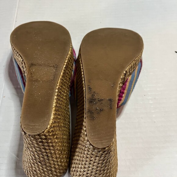 Restricted Tropicalcore Bohochic Pink/Purple/Blue Stripe Slide On Jute 3"Wedge 6 - Picture 4 of 5